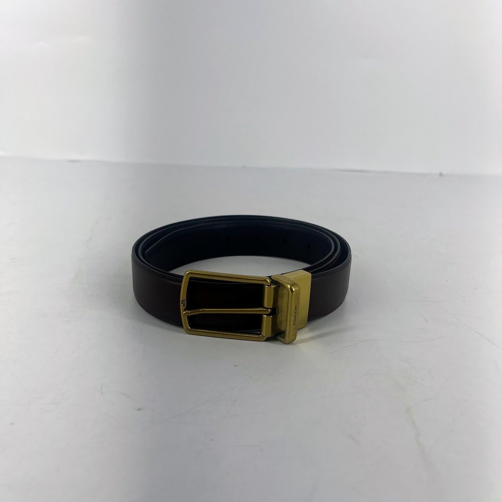 Coach Mens Reversible Leather Belt Brown Black Gold Buckle Size 42